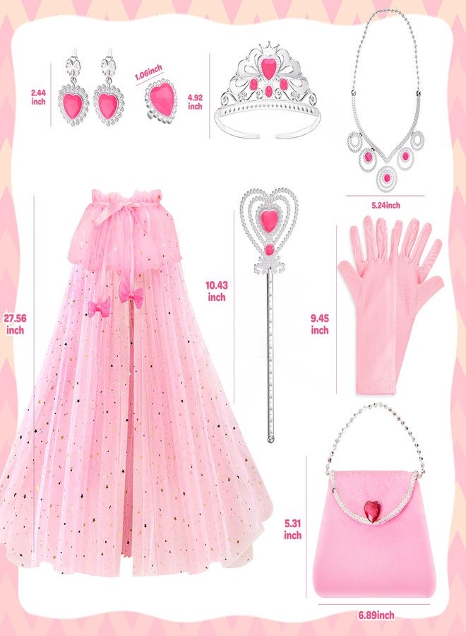 ShyLizard Princess Dress Up Clothes for Little Girls, 10 Pcs Toddler Dress Up Toys, Princess Cape with Crown, Wand, Jewelry, Princess Play Toys Gifts for 3 4 5 6 Year Old Girls(Pink) - Image 4